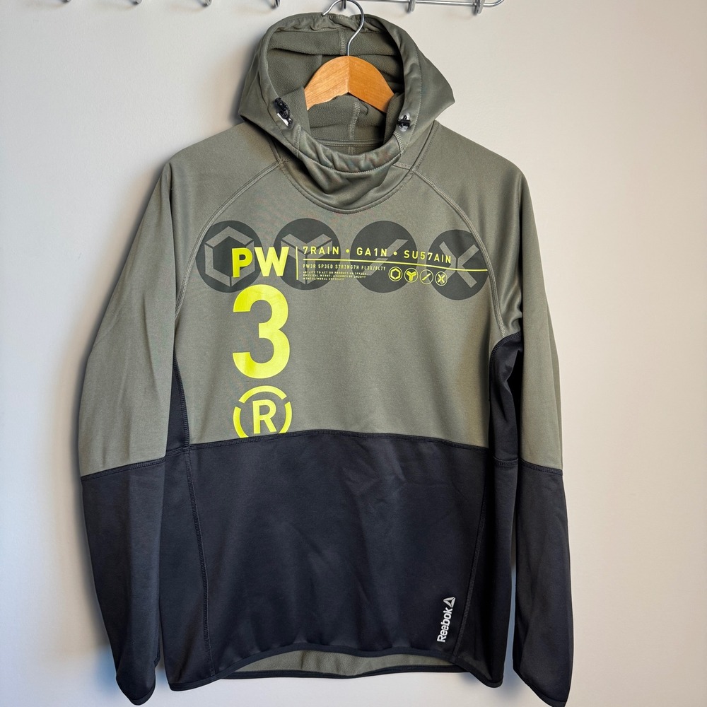 Reebok PW3 Mens Training‎ Hoodie Pullover Gray Black Large Activewear Streetwear